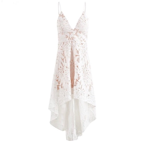 Ivory Crochet Palm Hi Low Asymmetrical Dress - Picture 2 of 3